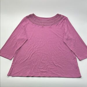 Draper's & Damon's Embroidered Tunic Top Women's 1X 3/4 Sleeves Casual
